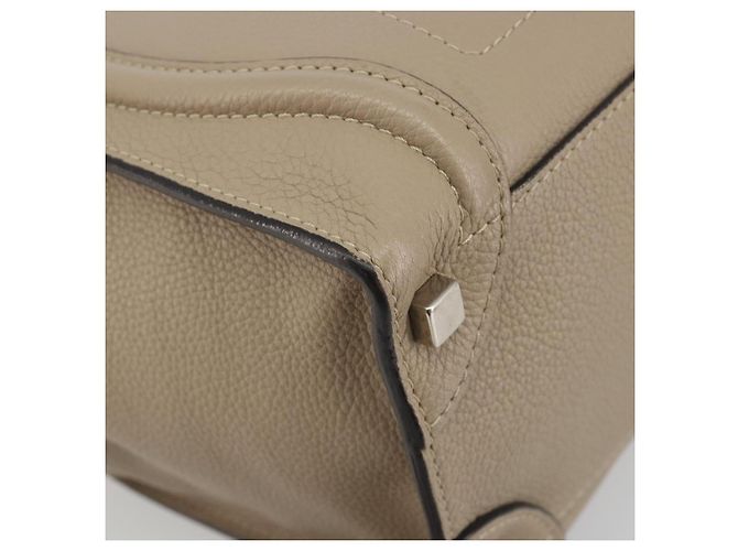 Céline CELINE Luggage Micro Shopper Hand Bag Leather Beige Silver Auth 196658V Plata - vista 11