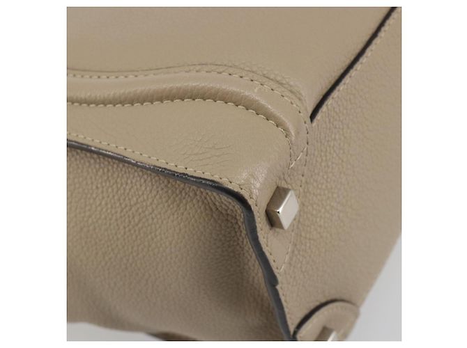Céline CELINE Luggage Micro Shopper Hand Bag Leather Beige Silver Auth 196658V Plata - vista 13