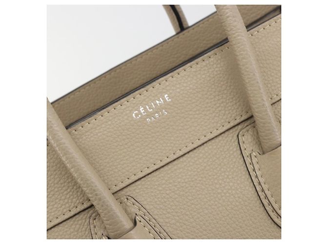 Céline CELINE Luggage Micro Shopper Hand Bag Leather Beige Silver Auth 196658V Plata - vista 14