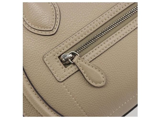 Céline CELINE Luggage Micro Shopper Hand Bag Leather Beige Silver Auth 196658V Plata - vista 15
