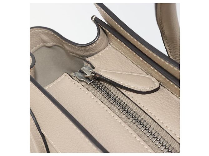 Céline CELINE Luggage Micro Shopper Hand Bag Leather Beige Silver Auth 196658V Plata - vista 16