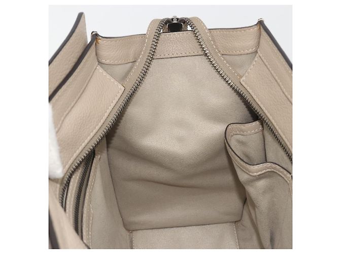 Céline CELINE Luggage Micro Shopper Hand Bag Leather Beige Silver Auth 196658V Plata - vista 18