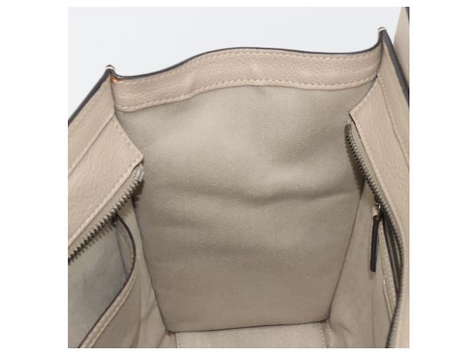 Céline CELINE Luggage Micro Shopper Hand Bag Leather Beige Silver Auth 196658V Plata - vista 19