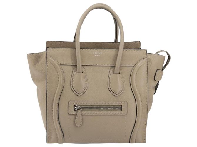 Céline CELINE Luggage Micro Shopper Hand Bag Leather Beige Silver Auth 196658V Plata - vista 2