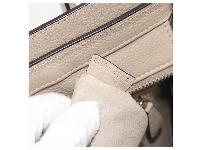 Céline CELINE Luggage Micro Shopper Hand Bag Leather Beige Silver Auth 196658V Plata - vista 24