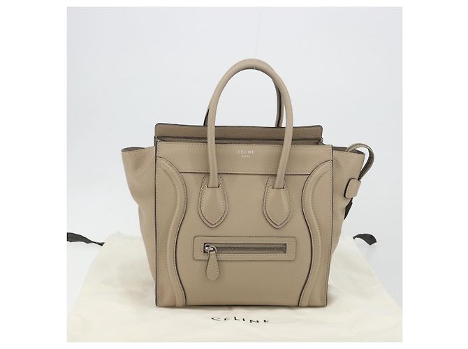 Céline CELINE Luggage Micro Shopper Hand Bag Leather Beige Silver Auth 196658V Plata - vista 26