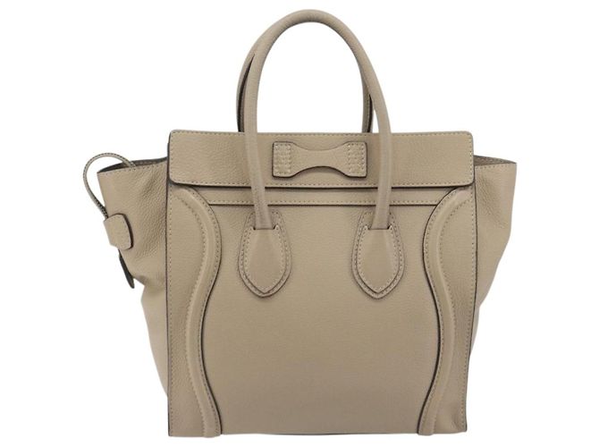 Céline CELINE Luggage Micro Shopper Hand Bag Leather Beige Silver Auth 196658V Plata - vista 3