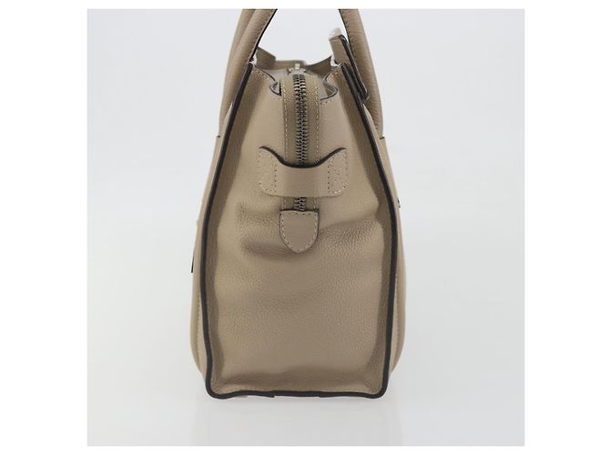 Céline CELINE Luggage Micro Shopper Hand Bag Leather Beige Silver Auth 196658V Plata - vista 4