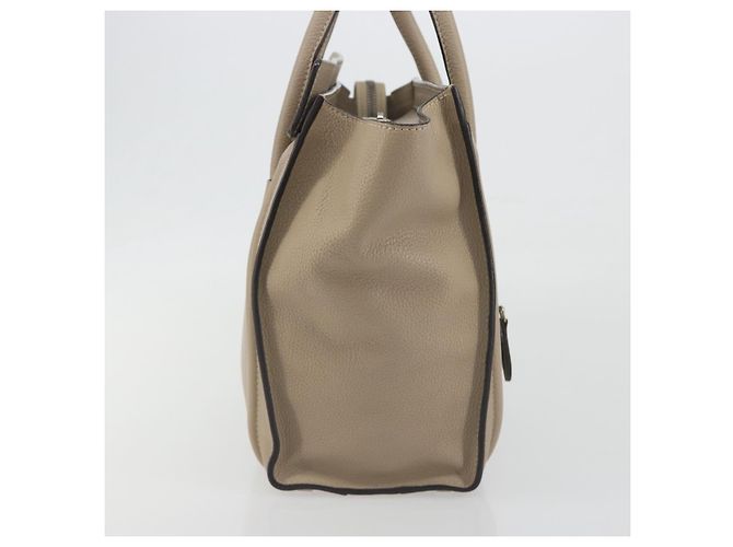 Céline CELINE Luggage Micro Shopper Hand Bag Leather Beige Silver Auth 196658V Plata - vista 5