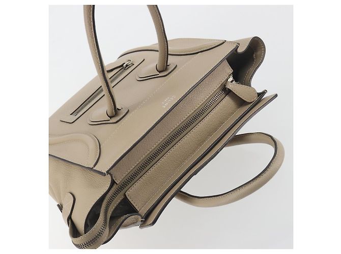 Céline CELINE Luggage Micro Shopper Hand Bag Leather Beige Silver Auth 196658V Plata - vista 6
