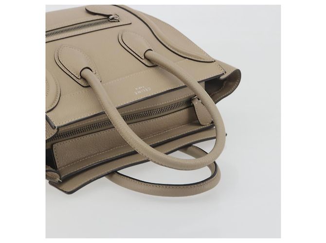 Céline CELINE Luggage Micro Shopper Hand Bag Leather Beige Silver Auth 196658V Plata - vista 7