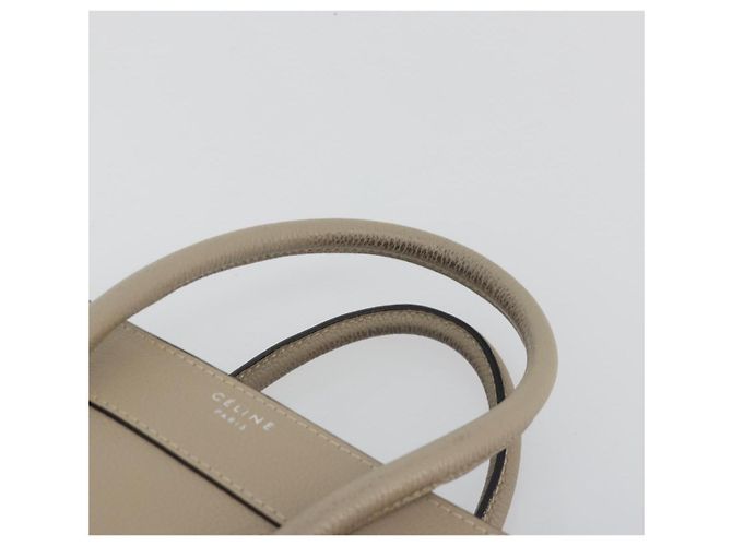 Céline CELINE Luggage Micro Shopper Hand Bag Leather Beige Silver Auth 196658V Plata - vista 8