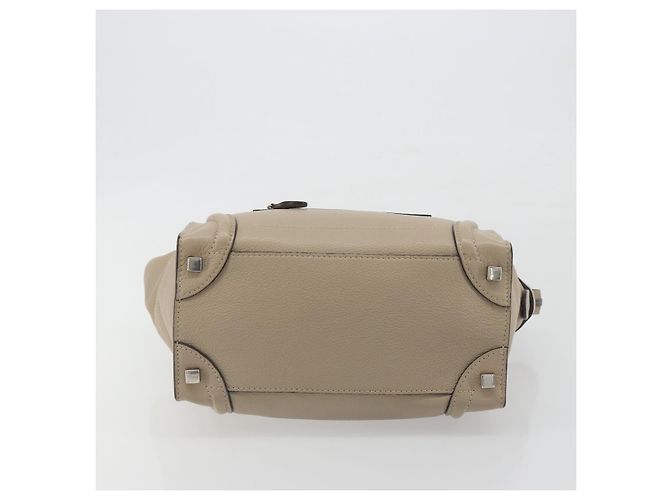 Céline CELINE Luggage Micro Shopper Hand Bag Leather Beige Silver Auth 196658V Plata - vista 9