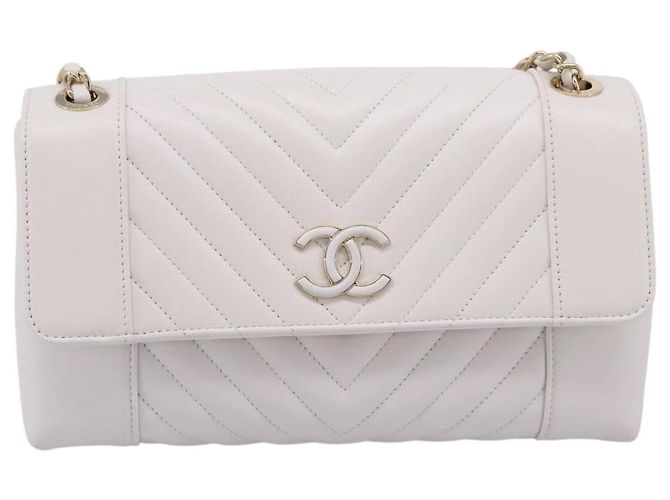 Borsa a tracolla CHANEL V Stitch Chain Chevron in pelle Bianco Navy CC Auth BA15077SAM Blu navy - vista 2