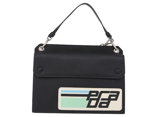 PRADA Schultertasche aus Saffiano-Leder Schwarz Silber Auth ka5546A - Ansicht 2