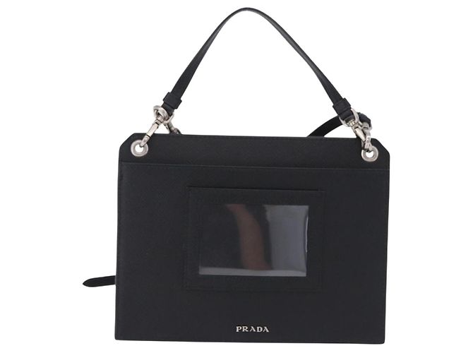 PRADA Schultertasche aus Saffiano-Leder Schwarz Silber Auth ka5546A - Ansicht 3