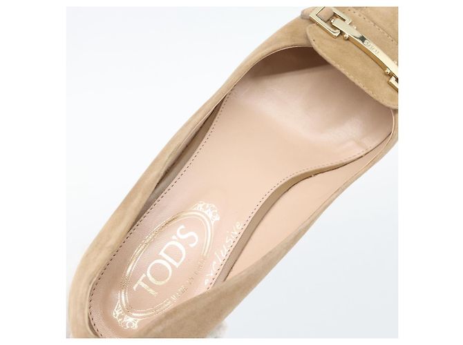 Décolleté TOD'S Suede 37 Beige Gold Auth 193710M D'oro - vista 12