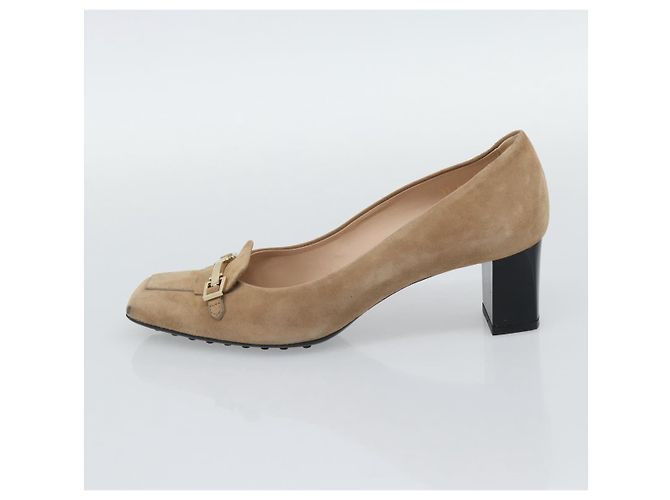 Décolleté TOD'S Suede 37 Beige Gold Auth 193710M D'oro - vista 5