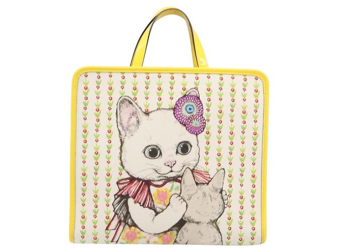 Borsa Tote GUCCI Higuchi Yoko in cotone giallo 605613 Auth 167610SAM - vista 2