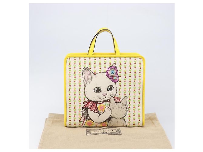 Borsa Tote GUCCI Higuchi Yoko in cotone giallo 605613 Auth 167610SAM - vista 22
