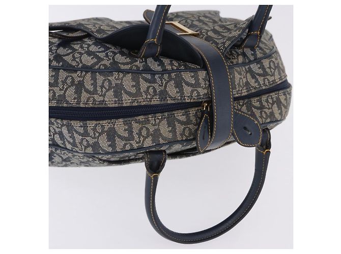 Borsa a mano Double Saddle in tela Trotter Christian Dior Navy Tono Oro Auth ka6207 Blu navy - vista 10