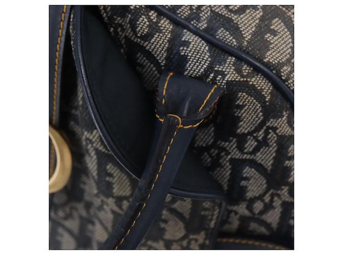 Borsa a mano Double Saddle in tela Trotter Christian Dior Navy Tono Oro Auth ka6207 Blu navy - vista 15