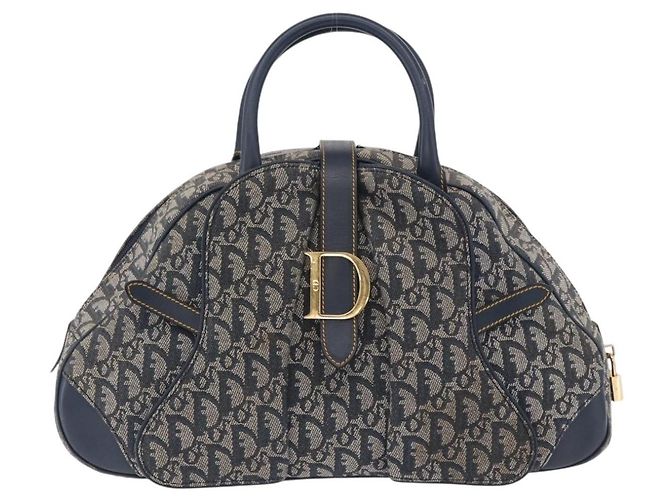 Borsa a mano Double Saddle in tela Trotter Christian Dior Navy Tono Oro Auth ka6207 Blu navy - vista 2