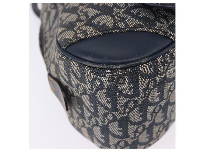Borsa a mano Double Saddle in tela Trotter Christian Dior Navy Tono Oro Auth ka6207 Blu navy - vista 20