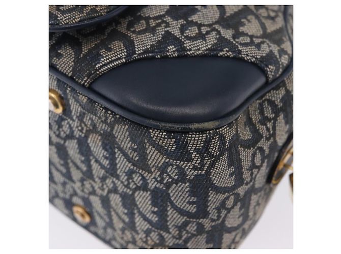Borsa a mano Double Saddle in tela Trotter Christian Dior Navy Tono Oro Auth ka6207 Blu navy - vista 21