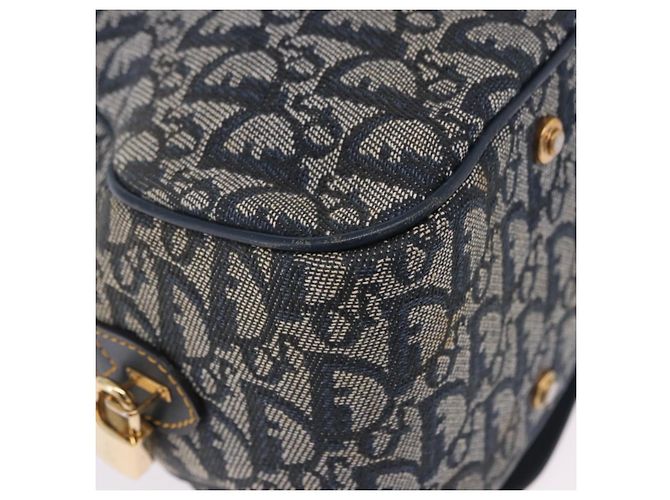 Borsa a mano Double Saddle in tela Trotter Christian Dior Navy Tono Oro Auth ka6207 Blu navy - vista 22