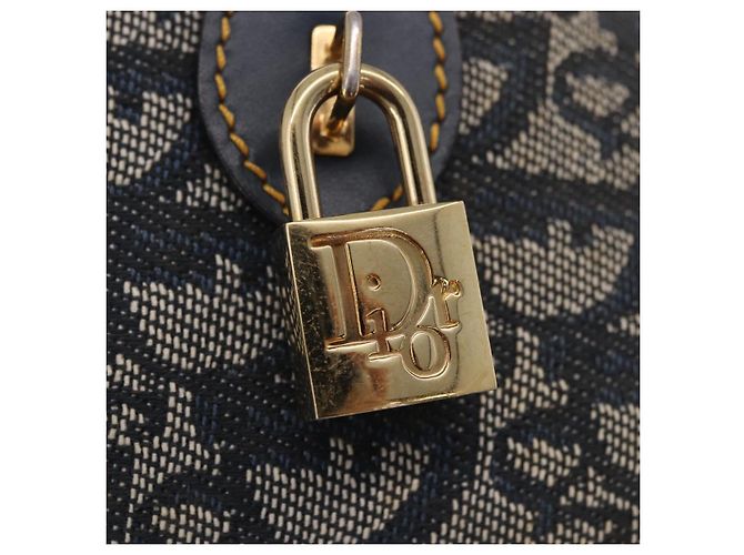 Borsa a mano Double Saddle in tela Trotter Christian Dior Navy Tono Oro Auth ka6207 Blu navy - vista 24