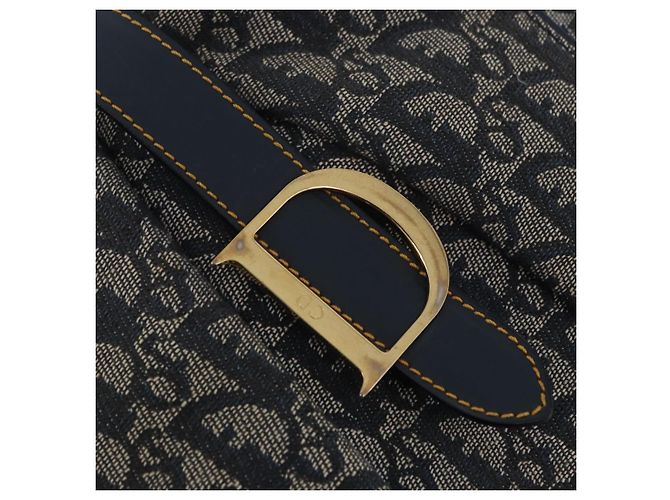 Borsa a mano Double Saddle in tela Trotter Christian Dior Navy Tono Oro Auth ka6207 Blu navy - vista 25