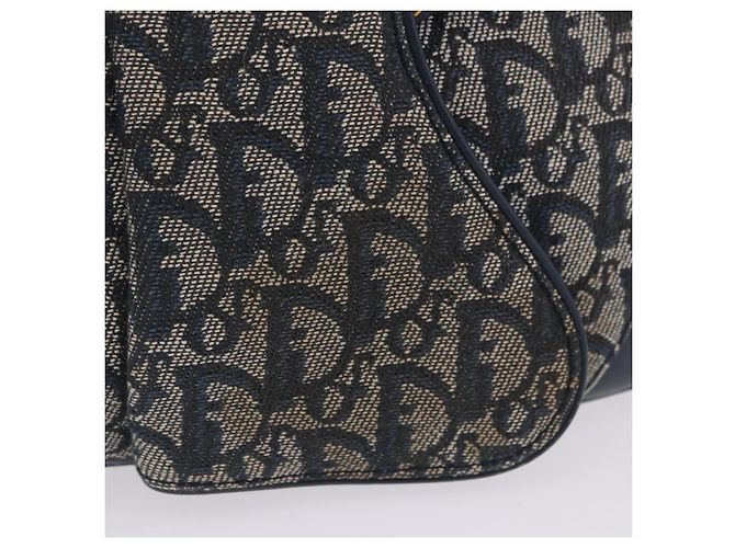 Borsa a mano Double Saddle in tela Trotter Christian Dior Navy Tono Oro Auth ka6207 Blu navy - vista 3