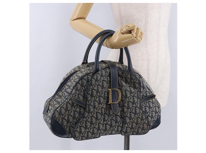 Borsa a mano Double Saddle in tela Trotter Christian Dior Navy Tono Oro Auth ka6207 Blu navy - vista 37