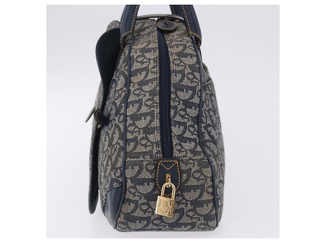Borsa a mano Double Saddle in tela Trotter Christian Dior Navy Tono Oro Auth ka6207 Blu navy - vista 7