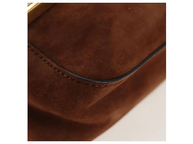 Borsa a tracolla con catena FENDI in camoscio 2way marrone oro Auth 197273SAV D'oro - vista 14
