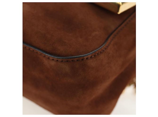 Borsa a tracolla con catena FENDI in camoscio 2way marrone oro Auth 197273SAV D'oro - vista 15