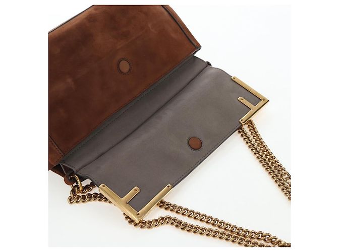 Borsa a tracolla con catena FENDI in camoscio 2way marrone oro Auth 197273SAV D'oro - vista 16