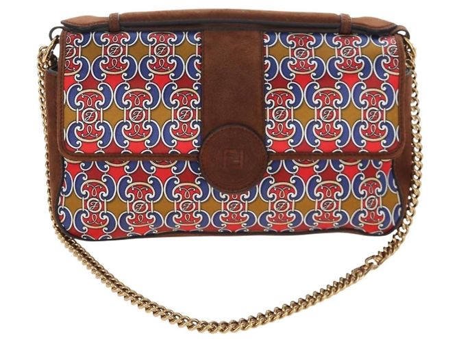 Borsa a tracolla con catena FENDI in camoscio 2way marrone oro Auth 197273SAV D'oro - vista 2