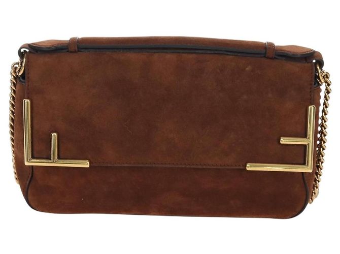 Borsa a tracolla con catena FENDI in camoscio 2way marrone oro Auth 197273SAV D'oro - vista 3