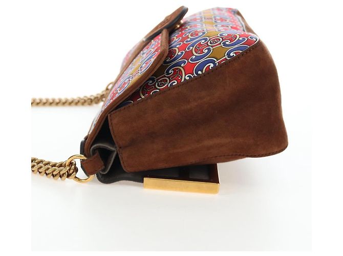 Borsa a tracolla con catena FENDI in camoscio 2way marrone oro Auth 197273SAV D'oro - vista 4