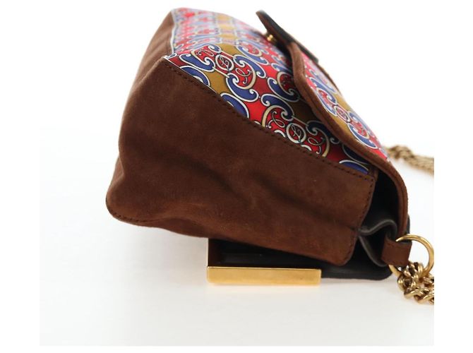 Borsa a tracolla con catena FENDI in camoscio 2way marrone oro Auth 197273SAV D'oro - vista 5