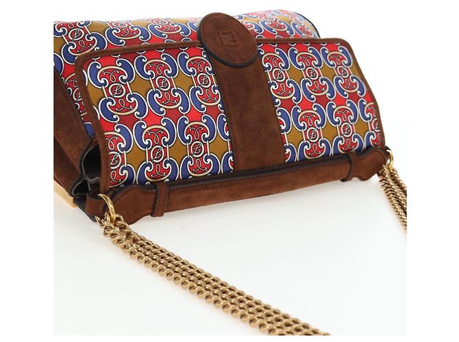 Borsa a tracolla con catena FENDI in camoscio 2way marrone oro Auth 197273SAV D'oro - vista 6