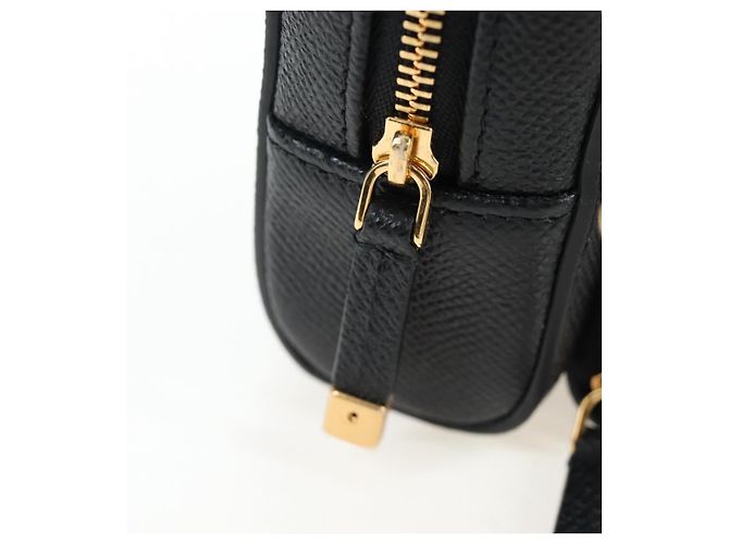 Christian Dior Karo Double Pouch Shoulder Bag Leather Black Gold Auth 203485M Golden - view 17