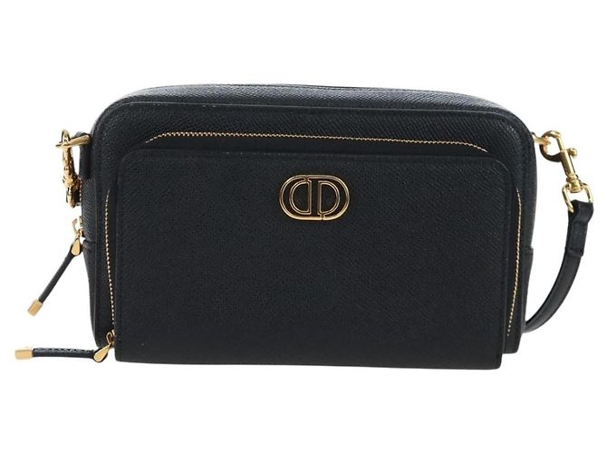 Christian Dior Karo Double Pouch Shoulder Bag Leather Black Gold Auth 203485M Golden - view 2