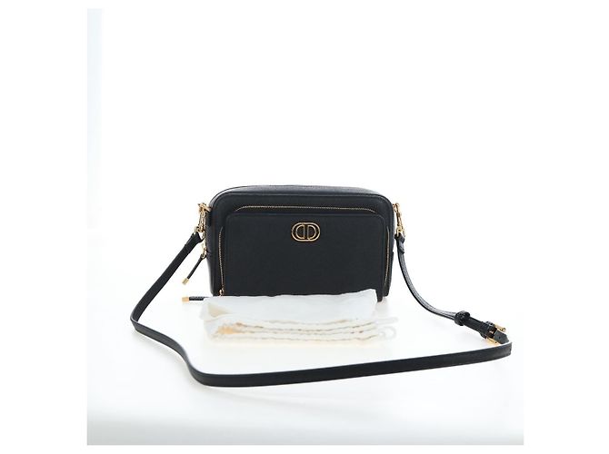 Christian Dior Karo Double Pouch Shoulder Bag Leather Black Gold Auth 203485M Golden - view 24