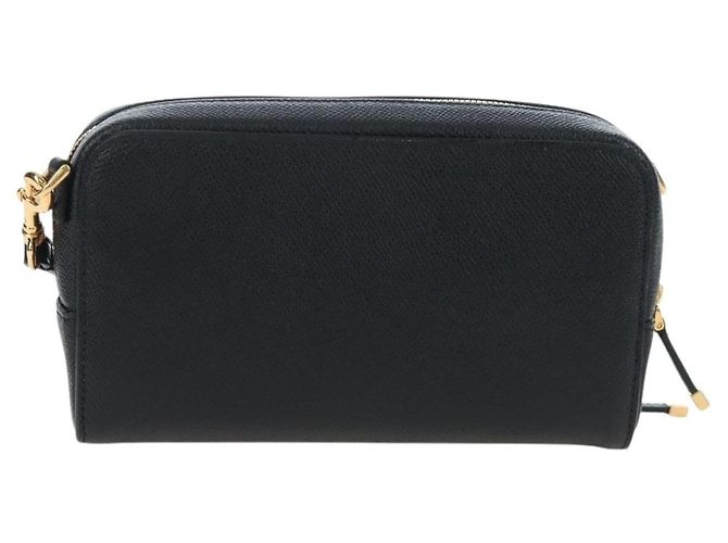 Christian Dior Karo Double Pouch Shoulder Bag Leather Black Gold Auth 203485M Golden - view 3