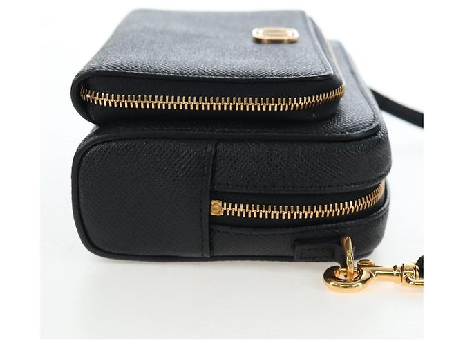 Christian Dior Karo Double Pouch Shoulder Bag Leather Black Gold Auth 203485M Golden - view 5