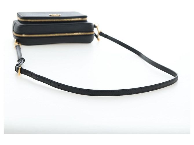 Christian Dior Karo Double Pouch Shoulder Bag Leather Black Gold Auth 203485M Golden - view 6