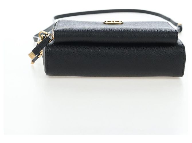 Christian Dior Karo Double Pouch Shoulder Bag Leather Black Gold Auth 203485M Golden - view 9